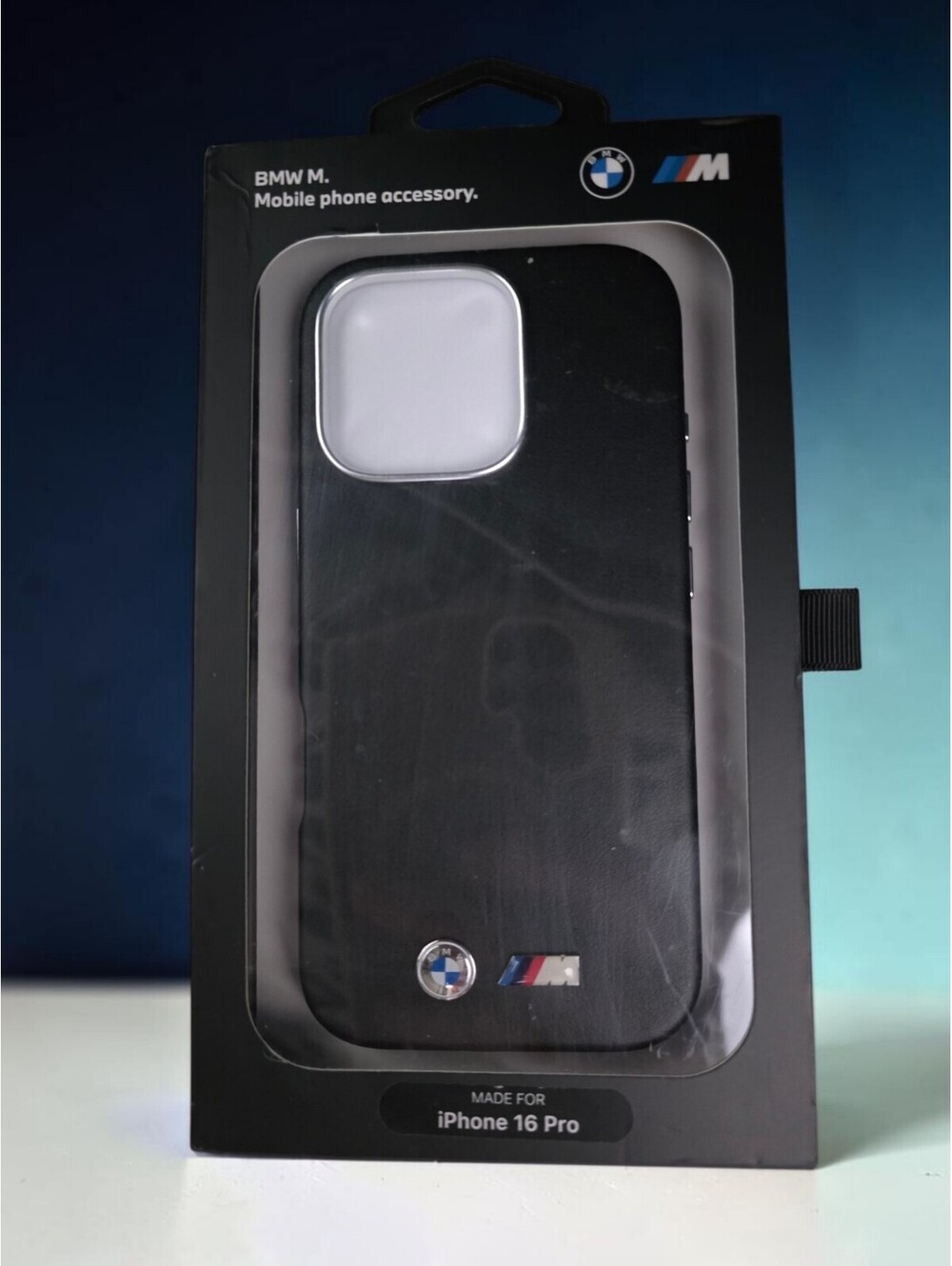 BMW M Black Leather Phone Case for iPhone 16 Pro